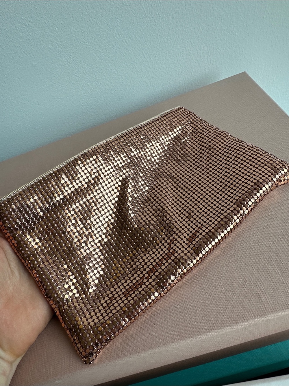 FELIX REY for SCOOP Sequined Rose Gold Mesh Clutch Bag - Women Accessories